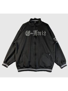 G Unit Mens XL Y2K Black Track Jacket 50  Cent Zip Streetwear Hip Hop Oversized